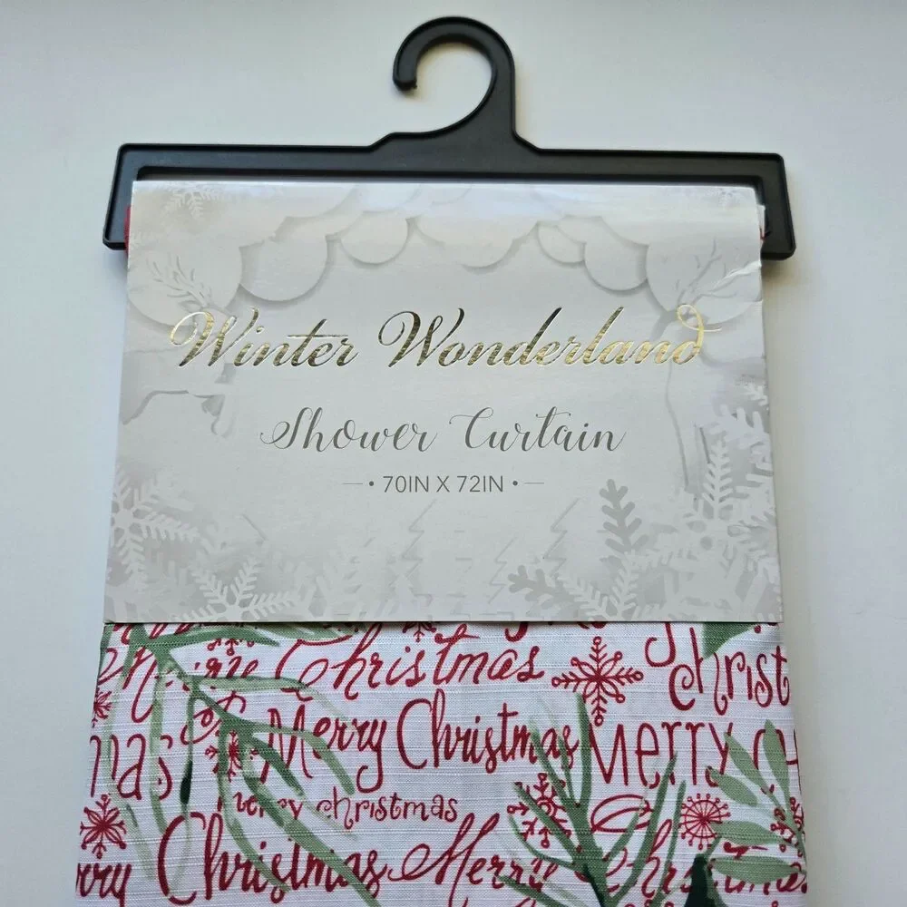 Merry Christmas Shower Curtain 70 x 72 Poinsettias Winter Wonderland